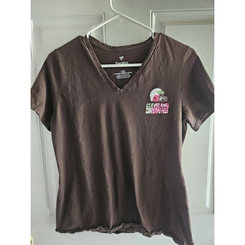 Pre Own Cleveland Browns V-Neck Shirt Womens Adult Lrg Fanatics NFL Number 1 Mom